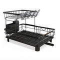 CARLA HOME 2 tier Dish Drying Rack with Drainboard & Utensil Holder for Kitchen (Black)