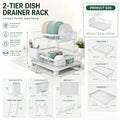 CARLA HOME 2 tier Dish Drying Rack with Drainboard & Utensil Holder for Kitchen (White)