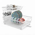 CARLA HOME 2 tier Dish Drying Rack with Drainboard & Utensil Holder for Kitchen (White)
