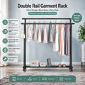 CARLA HOME Double Rod Clothes Rack with Wheels, Metal, Portable Wardrobe Rack