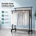 CARLA HOME Double Rod Clothes Rack with Wheels, Metal, Portable Wardrobe Rack