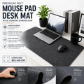 CARLA HOME Felt Desk Mat, Large Mouse Pad 80x40cm, Grey Cotton Linen Fabric