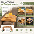 CARLA HOME Bamboo Sofa Arm Tray, 360° Rotating Phone Holder Clip, Couch cup