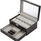 Black Leather Watch Box Jewelry Display Case with Drawers (12 Slots with 2 Layers)