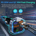 Bluetooth 5.0 FM Transmitter Car Adapter with PD 20W Fast Charger and Dual USB Ports in Black