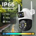 White Wireless 4K Outdoor Security Camera, Waterproof IP Surveillance, Dual-Lens, Black