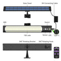 Solar Powered LED Motion Sensor Wall Light, Black, 2000LM, IP65, 3 Modes