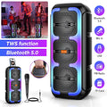 Portable Black Wireless Bluetooth Speaker with Dual Stereo Subwoofer and RGB Lights