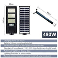 Solar Street LED Light with Radar Sensor, Black, 480W, Remote Control, Outdoor Flood Wall Lamp
