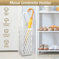 Metal Umbrella Stand Rack in White - Rectangular Design, Holds 4-8 Umbrellas, 16.5x16.5x42cm
