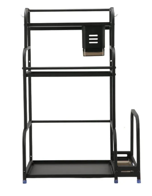3-Tier Black Stainless Steel Kitchen Spice Rack Organiser with Adjustable Storage