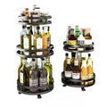 Black Kitchen Rotating Spice Rack - Double Layer Carbon Steel Organizer