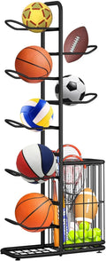 Black Ball Storage Rack for Football, Basketball, Soccer, and Volleyball - 58x23.5x146cm