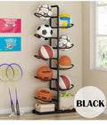 Black Ball Storage Rack for Football, Basketball, Soccer, and Volleyball - 58x23.5x146cm