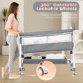 3-in-1 Adjustable Height Baby Bassinet Crib with Mosquito Net and Storage Basket in Grey