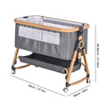 3 in 1 Grey Baby Bassinet Bedside Crib with Mattress, Adjustable Height and Storage Basket