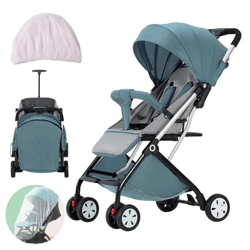 Lightweight Compact Baby Stroller Pram in Blue, Easy Fold for Travel, Dimensions 66x49x97cm