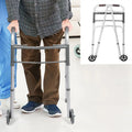 Adjustable Folding Walker Frame with Wheels, Silver Aluminium, 75-92CM Height