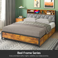 Double Bed Frame with 4 Storage Drawers, Charging Station, USB Ports, Black