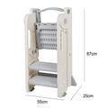 Foldable Kids Step Stool Kitchen Helper Tower in Grey, Adjustable Height, 55x55x79cm