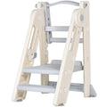 Foldable Kids Step Stool Kitchen Helper Tower in Grey, Adjustable Height, 55x55x79cm