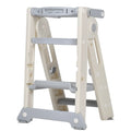 Foldable Kids Step Stool Kitchen Helper Tower in Grey, Adjustable Height, 55x55x79cm