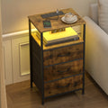Nightstand with RGB LED Light and Charging Station, Brown, 40x30x70cm