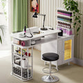 LED Manicure Table with Dust Collector and Charging Station in White