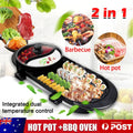 Electric 2 in 1 Black BBQ Grill and Hot Pot with Non-Stick Surface, 1360W, 69x26x11.5cm
