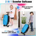 Kids 2-in-1 Foldable Scooter Suitcase Luggage with Wheels, Blue, 37L