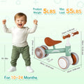 Green Baby Balance Bike with LED Lights, 4 Wheels, Lightweight Design for Toddlers