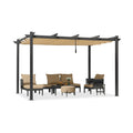 3x4m Beige Outdoor Garden Pergola with Extra Inclined Top Patio Gazebo