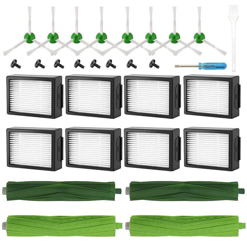 Replacement Filter Brush Parts Set for iRobot Roomba E Series and I Series Vacuum Cleaners - 28 Pieces, Black