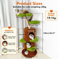 Large Multi-Level Cat Tree Tower in Green & Brown with Plush and Wood Design, 61x148cm