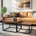 Set of 2 Nesting Coffee Tables in Walnut Wood & Black - Modern Industrial Design