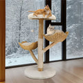 Extra Large Black Cat Tree Tower with Real Wood and Wicker Basket, 60x111cm