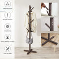 Brown Solid Wood Coat Rack Stand for Entryway - Sturdy Hat and Clothes Hanger