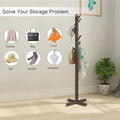 Brown Solid Wood Coat Rack Stand for Entryway - Sturdy Hat and Clothes Hanger
