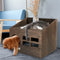 Large Solid Wooden Cat House in Deep Brown with Soft Cushion, 47.3x35x42cm
