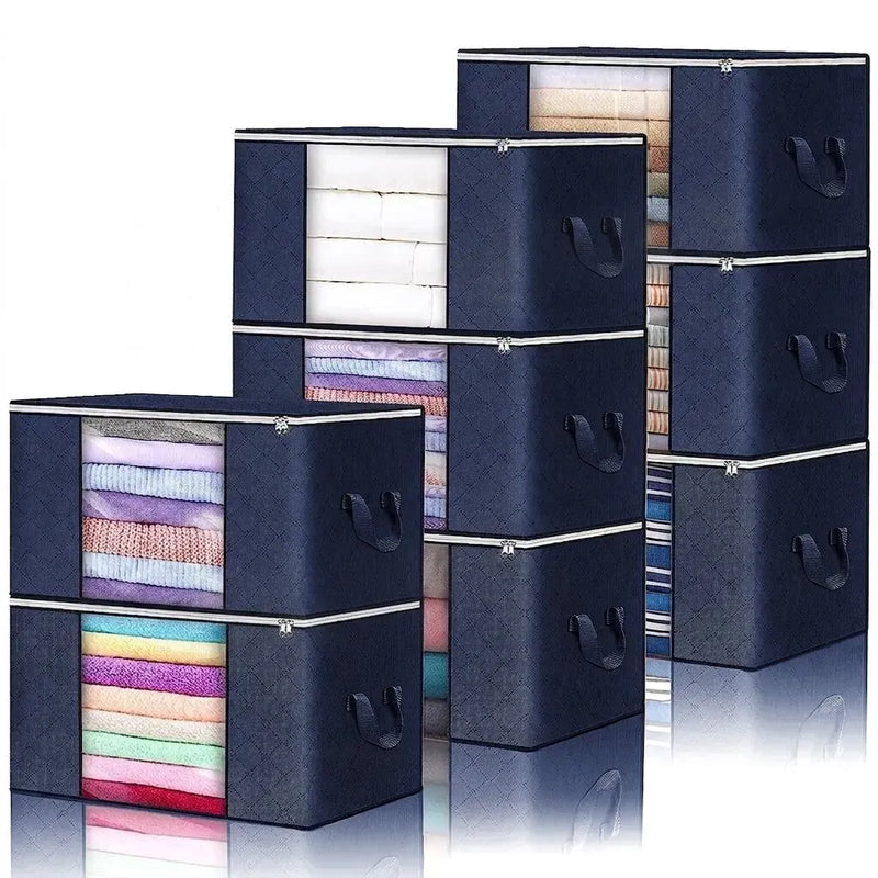 Large Navy Blue Quilt Storage Bags, 60x40x35cm, 6-Pack, Durable Non-Woven Fabric
