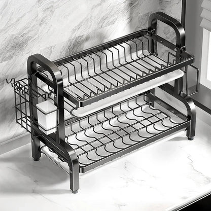 Compact 2-Tier Dish Drying Rack with Drainboard