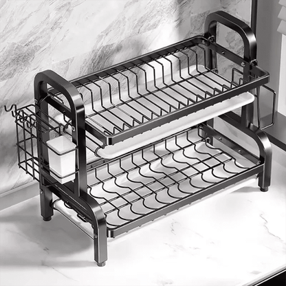 Compact 2-Tier Dish Drying Rack with Drainboard