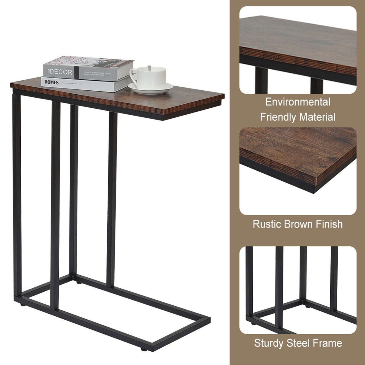 C-Shaped Sofa Side End Table Metal Frame Laptop Tray - All Family