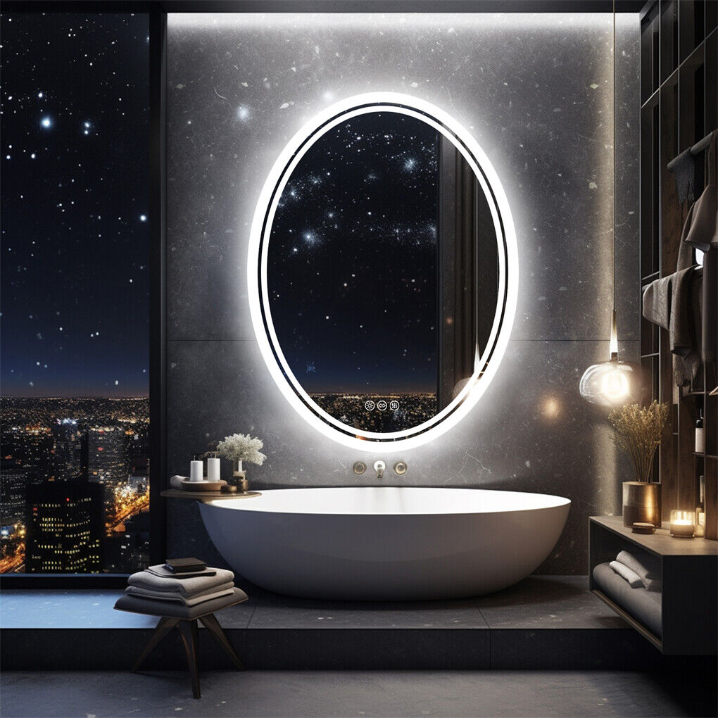 600x800mm LED Bathroom Mirror Oval Anti-Fog Dimmable