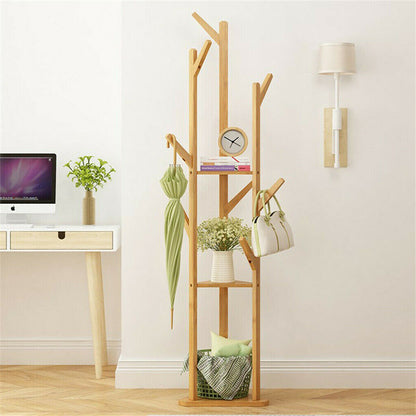 Bamboo Coat Rack Stand with Umbrella Holder - Hanging Storage