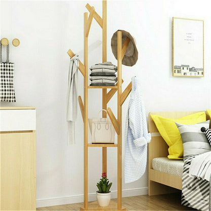 Bamboo Coat Rack Stand with Umbrella Holder - Hanging Storage