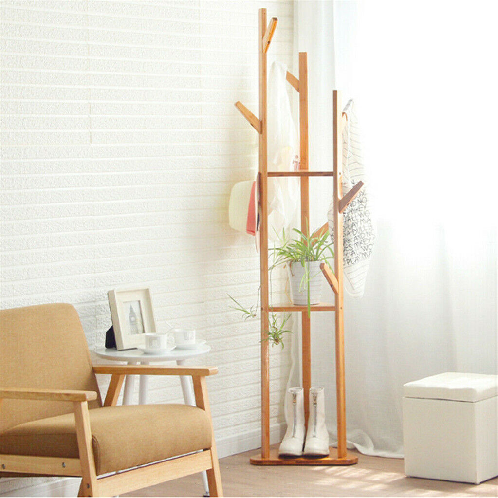 Bamboo Coat Rack Stand with Umbrella Holder - Hanging Storage
