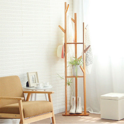 Bamboo Coat Rack Stand with Umbrella Holder - Hanging Storage