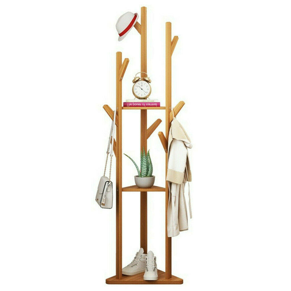 Bamboo Coat Rack Stand with Umbrella Holder - Hanging Storage