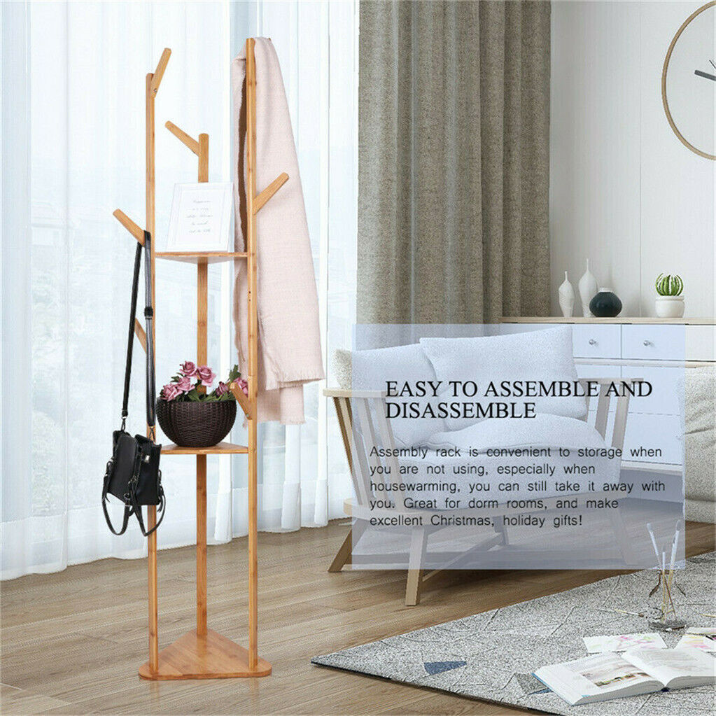 Bamboo Coat Rack Stand with Umbrella Holder - Hanging Storage
